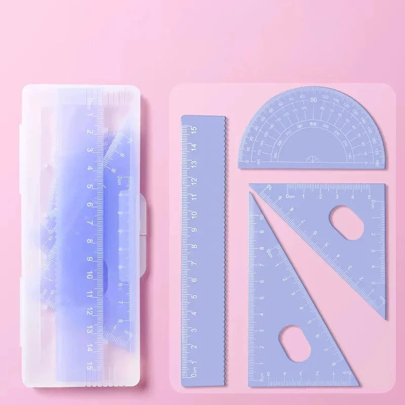 4pcs/box Ins Gradient Rulers Straight Triangle Ruler Protractor Drawing Painting Drafting Tool Korean Stationery Office Supplies Sun4rising Stationery Store