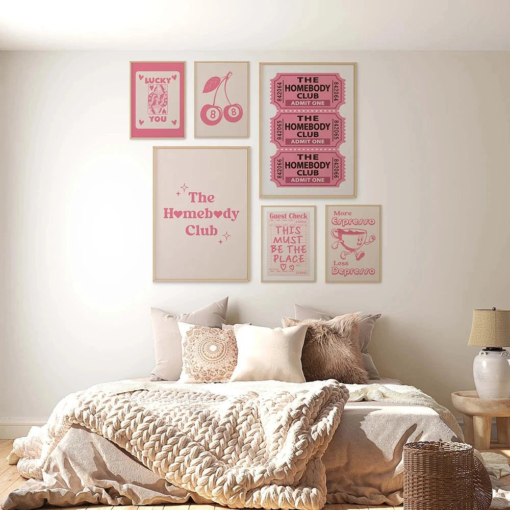 The Homebody Club Print Minimalist Heart Poster Ticket Trendy Living Room Decor Quote Aesthetic Apartment Wall Art Pictures Luckily You Store