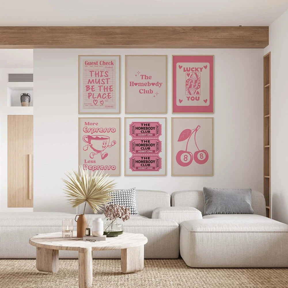 The Homebody Club Print Minimalist Heart Poster Ticket Trendy Living Room Decor Quote Aesthetic Apartment Wall Art Pictures Luckily You Store