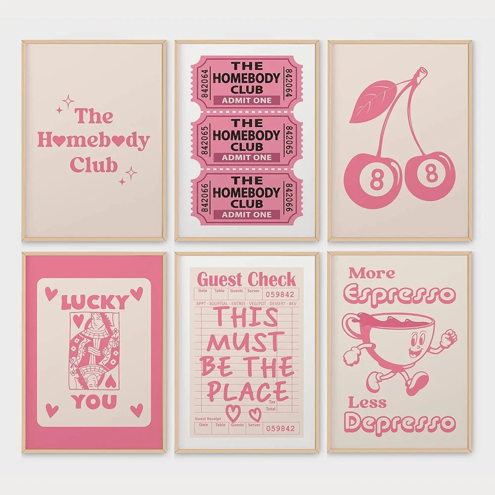 The Homebody Club Print Minimalist Heart Poster Ticket Trendy Living Room Decor Quote Aesthetic Apartment Wall Art Pictures Luckily You Store