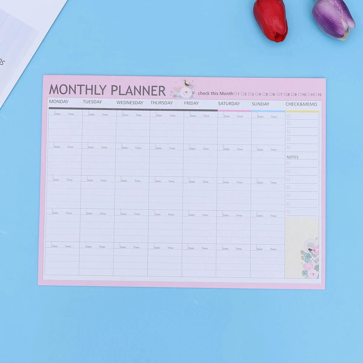 12 Months Monthly Planner Schedule Notebook Agenda Desk Calendar With Animal Flower Pattern Weekly Plan Memo Pad Random Color NextGear Store