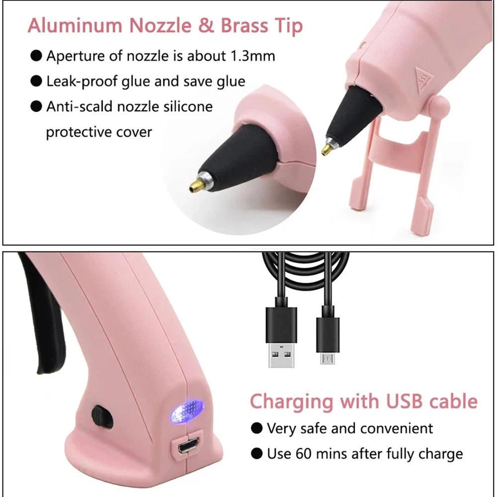 Cordless Hot Melt Glue Gun Child Hand Crafts Home DIY Repair Use 7mm Glue Stick Wireless Glue Gun 3.6V 2000mAh 60 min use time LM Tools Store