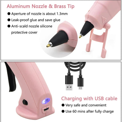 Cordless Hot Melt Glue Gun Child Hand Crafts Home DIY Repair Use 7mm Glue Stick Wireless Glue Gun 3.6V 2000mAh 60 min use time LM Tools Store