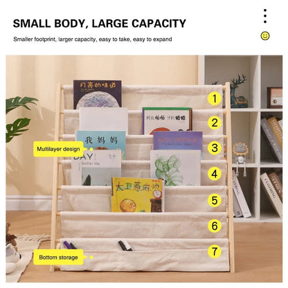 Solid Wood Children Bookshelf Multi-Layer Movable Shelf for Kids Storage Floor Standing Bookshelf Picture Book Rack Bookcase HowardHOME Store