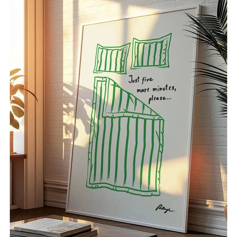 Stay in Bed Print, Goodnight Poster, Cute Bedroom Art, Canvas Wall poster printing, Funny Art Print, Mid Century Art Framless YQ Minimalism Decor Store