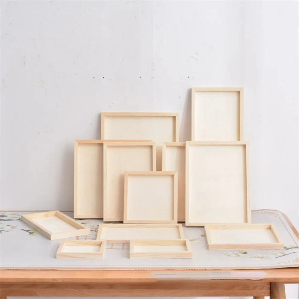 Creartive Wooden Blank Clay Frame Multi Size DIY Picture Frame Wooden Photo Holder Art Puzzle Holder Desktop Ornament Small Department Store