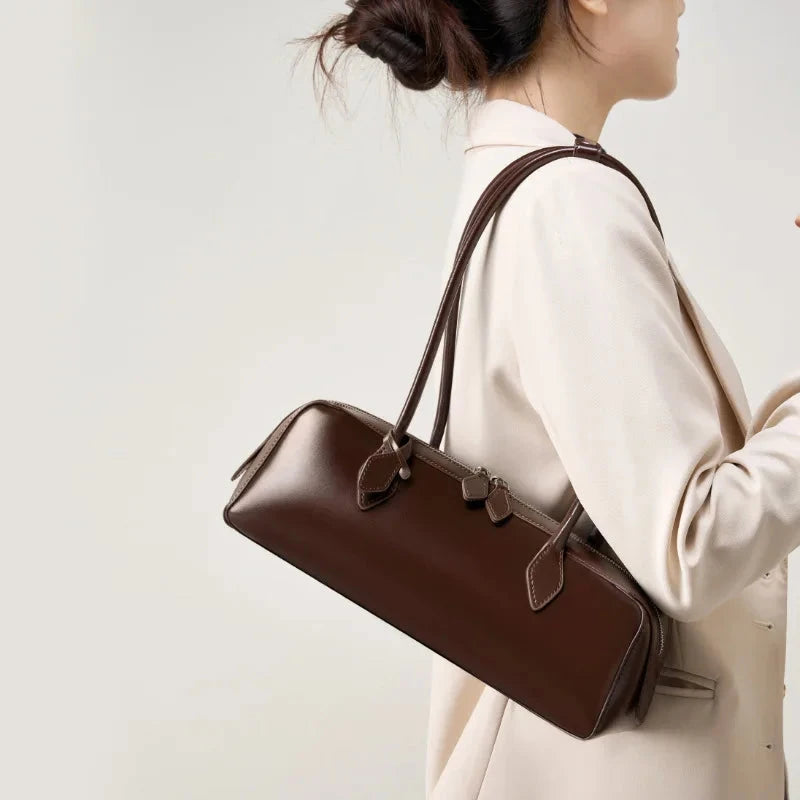 Ladies' Cowhide Leather Underarm Bag, Woman 2025 New Luxury Vintage Shoulder Bag Beautiful Bag with Urban Style and Temperament Selling Bag Store