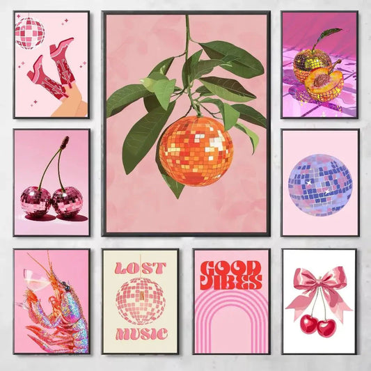 Pink Preppy Print Dopamine Wall Art Poster Gallery Prints Self Adhesive Home Decor Decoration Wall Decals Living Room Sticker Shop1105053713 Store