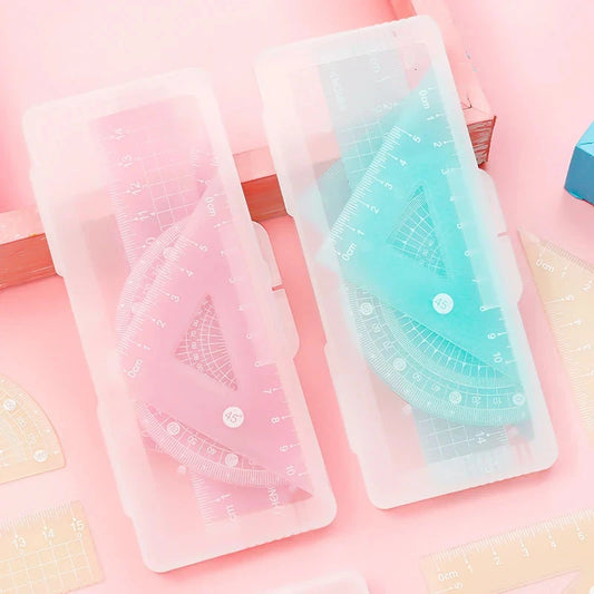 4pcs/box Ins Gradient Rulers Straight Triangle Ruler Protractor Drawing Painting Drafting Tool Korean Stationery Office Supplies Sun4rising Stationery Store