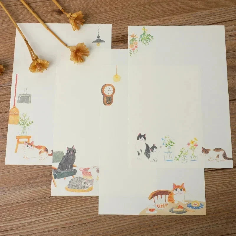 9pcs/set Cartoon Cats Envelopes with Letter Pads Cute Letter Writing Paper Wedding Invitation Cards Postcards Cover Stationery Sun4rising Stationery Store