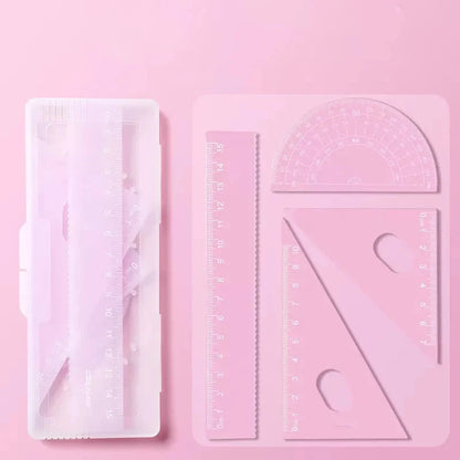 4pcs/box Ins Gradient Rulers Straight Triangle Ruler Protractor Drawing Painting Drafting Tool Korean Stationery Office Supplies Sun4rising Stationery Store