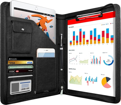 Multifunctional A4 Conference Folder Business Stationery Folder Leather Contract File Folders Zippered Organizer Card Holder NeWYeS Official Store