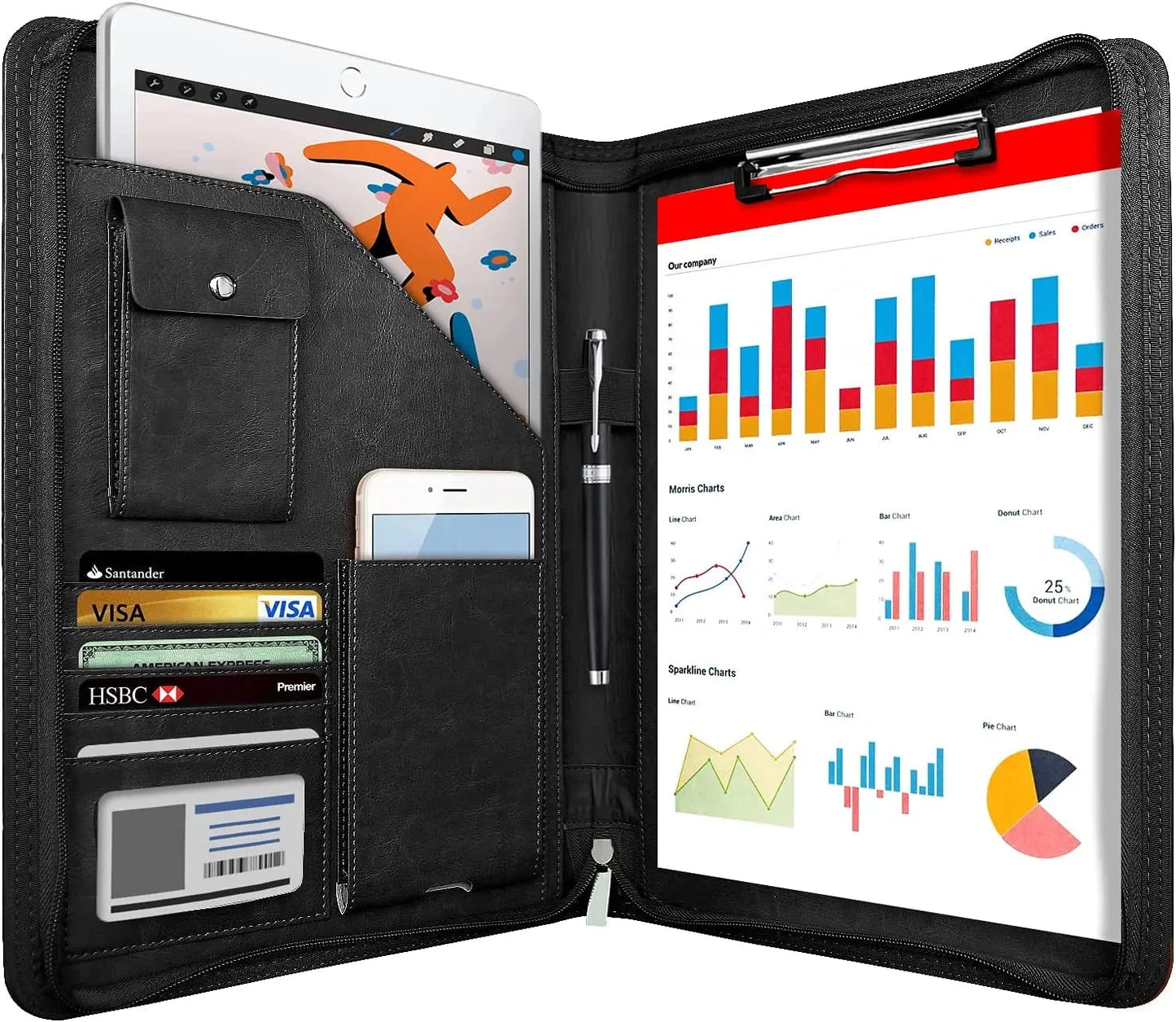 Multifunctional A4 Conference Folder Business Stationery Folder Leather Contract File Folders Zippered Organizer Card Holder NeWYeS Official Store