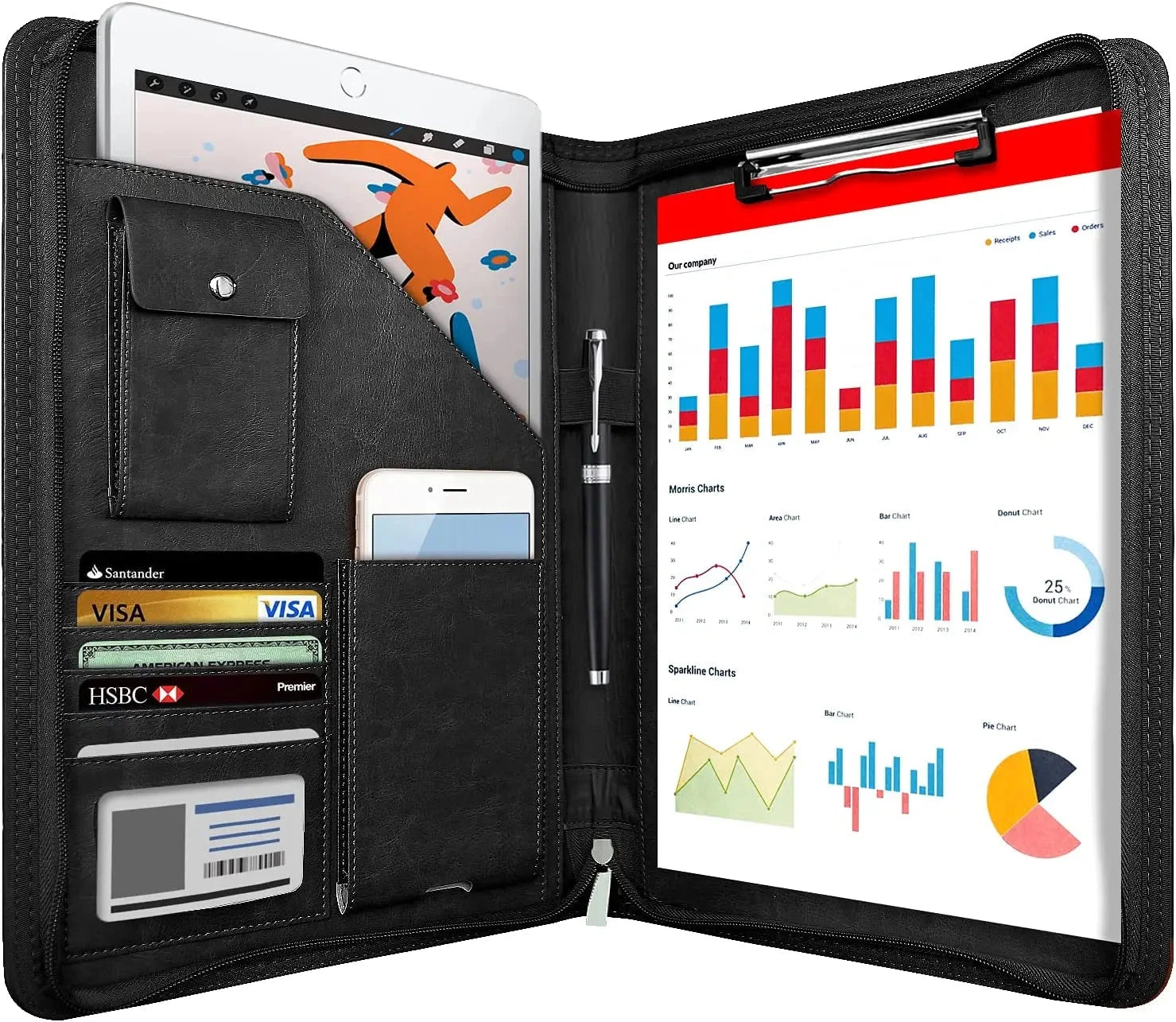 Multifunctional A4 Conference Folder Business Stationery Folder Leather Contract File Folders Zippered Organizer Card Holder NeWYeS Official Store