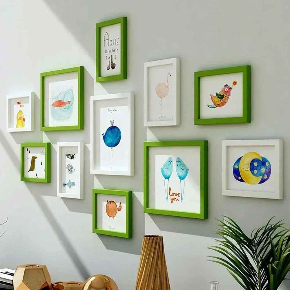 Living Room Photo Frame 11PCS American Wall Combination Wooden Hanging Picture Frame Creative Restaurant Home Decoration Marvellous Life Household Store