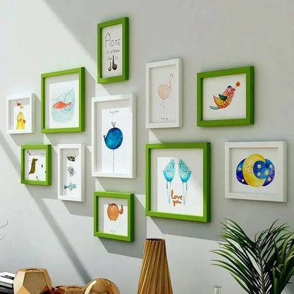 Living Room Photo Frame 11PCS American Wall Combination Wooden Hanging Picture Frame Creative Restaurant Home Decoration Marvellous Life Household Store