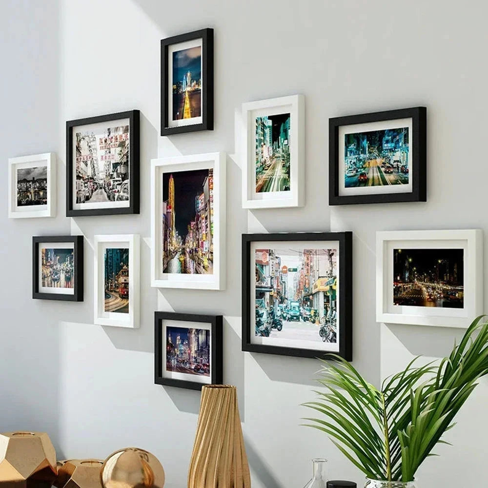 Living Room Photo Frame 11PCS American Wall Combination Wooden Hanging Picture Frame Creative Restaurant Home Decoration Marvellous Life Household Store