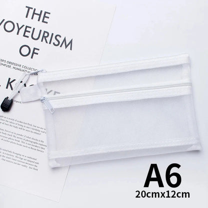 A4 A5 A6 Portable Double-layer Mesh Zipper File Bag Transparent  Student Test Paper Data Storage Bag Office Files Stationery Colourful Art Store