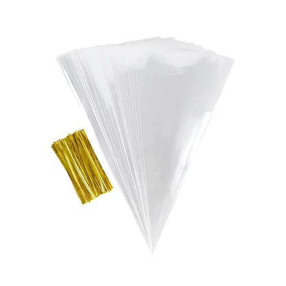 50pcs Clear Cone Candy Storage Bags Cones Transprant Plastic Bag Popcorn Candy Bags for Baby Shower Wedding Party Bags Supplies shop110476384 Store