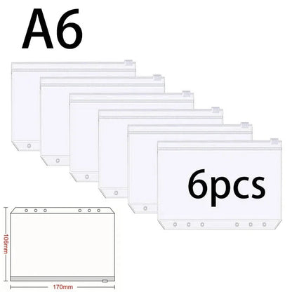 Binder Pockets A5 A6 A7 6 Holes Zipper Binder Pouch Folders 6-Ring Notebook Loose Leaf Bags Waterproof PVC Document Filing Bags SuSu Education Factory Store