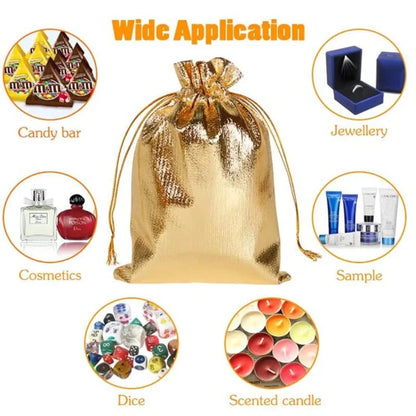 50pcs Gold Gift Drawstring Bags Pouches For Jewelry Organizers Favor Candy Bar Chocolate Package Small Businesses Supplies PDD001 Store