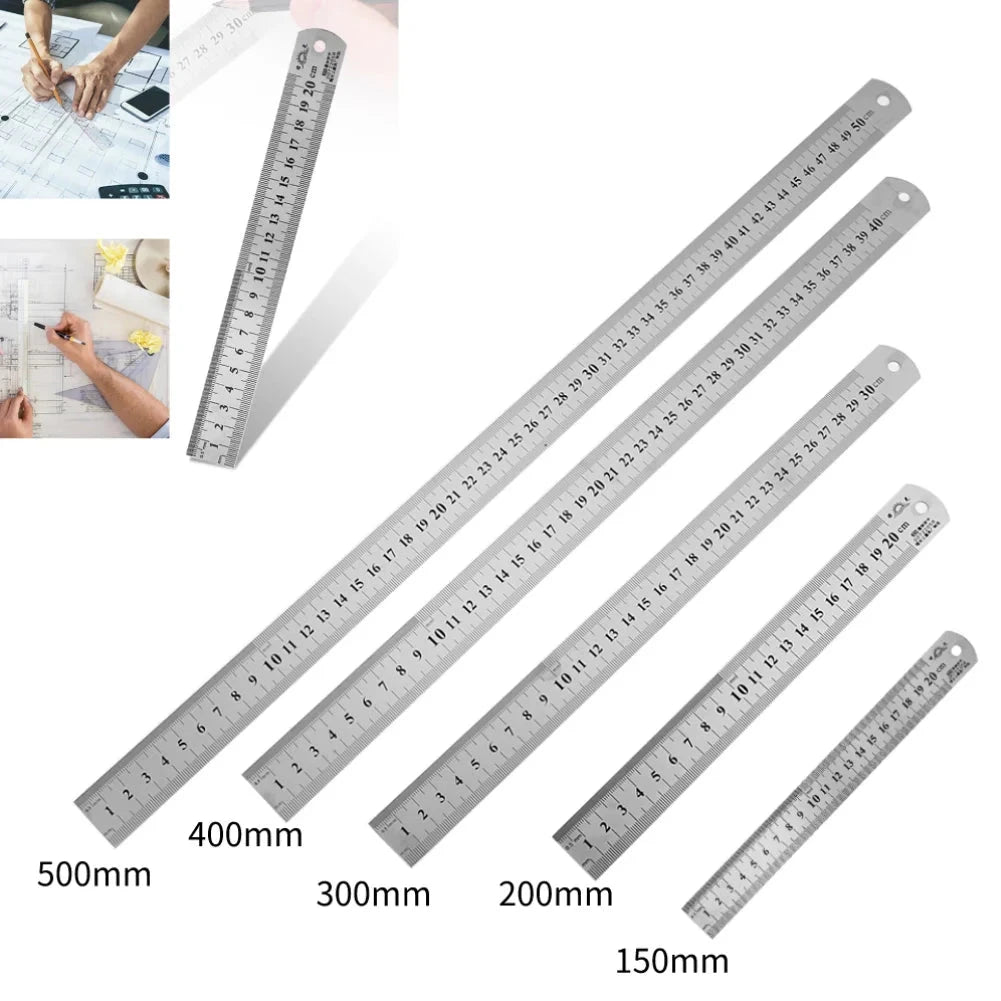 Stainless Steel Metal Straight Ruler Precision Double Sided Precision Measuring Tool Scale Metric Ruler Accessories 15-40cm 3GL02 3C Store
