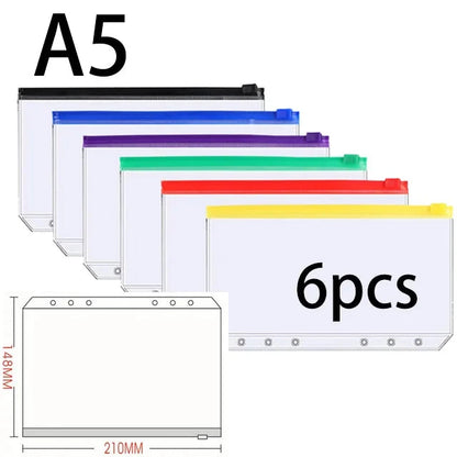 Binder Pockets A5 A6 A7 6 Holes Zipper Binder Pouch Folders 6-Ring Notebook Loose Leaf Bags Waterproof PVC Document Filing Bags SuSu Education Factory Store