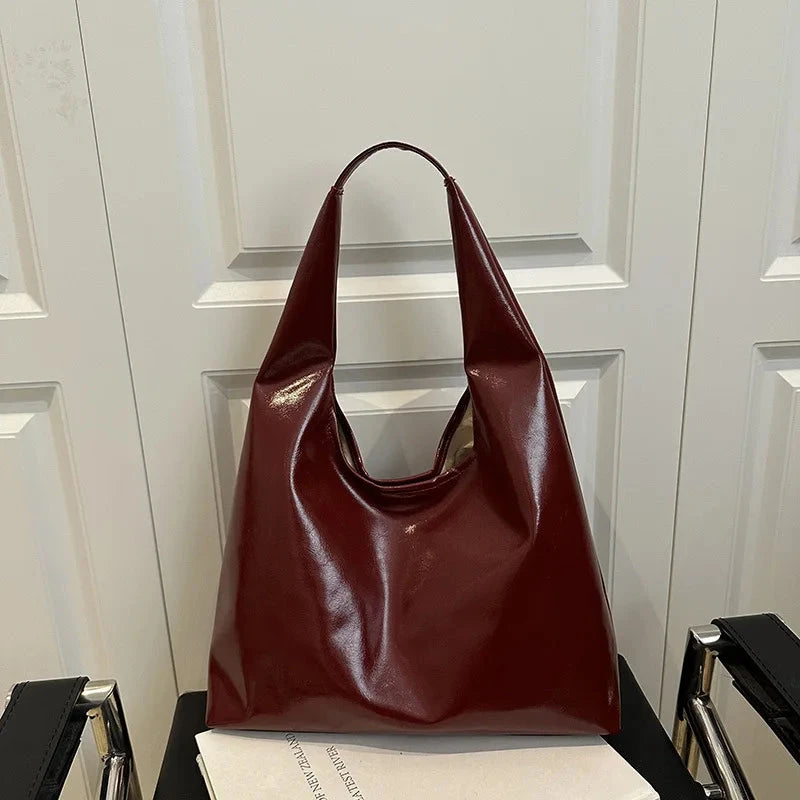 Large Capacity PU Leather Hobo Retro Red Bags Autumn Winter Shoulder Bag for Women 2025 New Trend Y2K Handbags and Purses Tote Women Treasure Bags Store