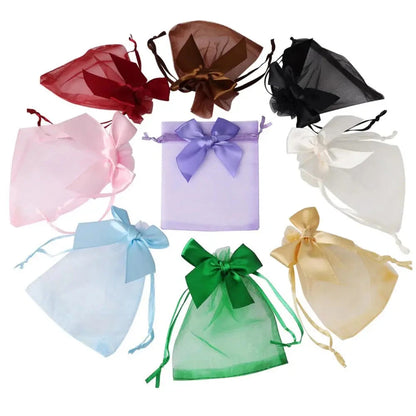 10/20/50pcs/lot New Organza Gift Bag Bowknot Christmas Party Wedding Candy Bags Exquisite Jewelry Packing Drawstring Pouch Organzabag Store Store