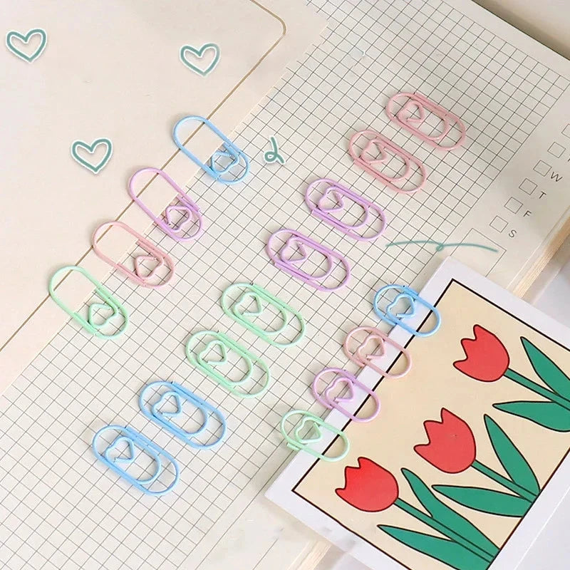 50pcs Mini Love Heart Paper Clips Macaron Color Photo Tickets Holder Binder Clips Notebook Planner Bookmarks Office Supplies Sun4rising Stationery Store