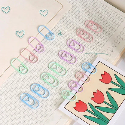 50pcs Mini Love Heart Paper Clips Macaron Color Photo Tickets Holder Binder Clips Notebook Planner Bookmarks Office Supplies Sun4rising Stationery Store