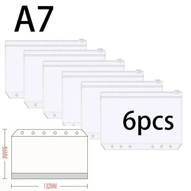 Binder Pockets A5 A6 A7 6 Holes Zipper Binder Pouch Folders 6-Ring Notebook Loose Leaf Bags Waterproof PVC Document Filing Bags SuSu Education Factory Store