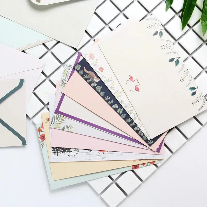 9pcs Cute Envelopes Set Kawaii Letter Pads DIY Postcard Wedding Invitation Card Paper Cover Korean Stationery Office Supplies Sun4rising Stationery Store