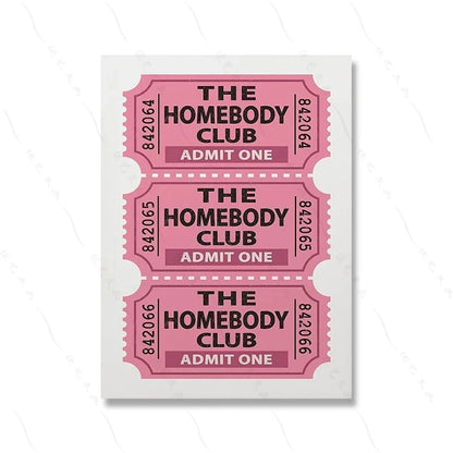 The Homebody Club Print Minimalist Heart Poster Ticket Trendy Living Room Decor Quote Aesthetic Apartment Wall Art Pictures Luckily You Store