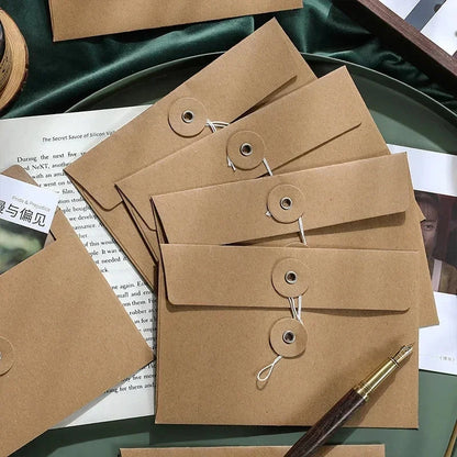 5/10pcs Vintage Kraft Paper Envelopes with Button String Tie Greeting Cards Postcards Letter Pads Cover Korean Stationery Office Sun4rising Stationery Store