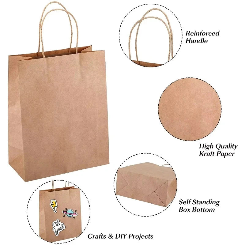 10/25/50pcs/lot Kraft Paper Bag with Handles Gift Packing Bags for Store Clothes Wedding Christmas Supplies Handbags Shop1104188054 Store