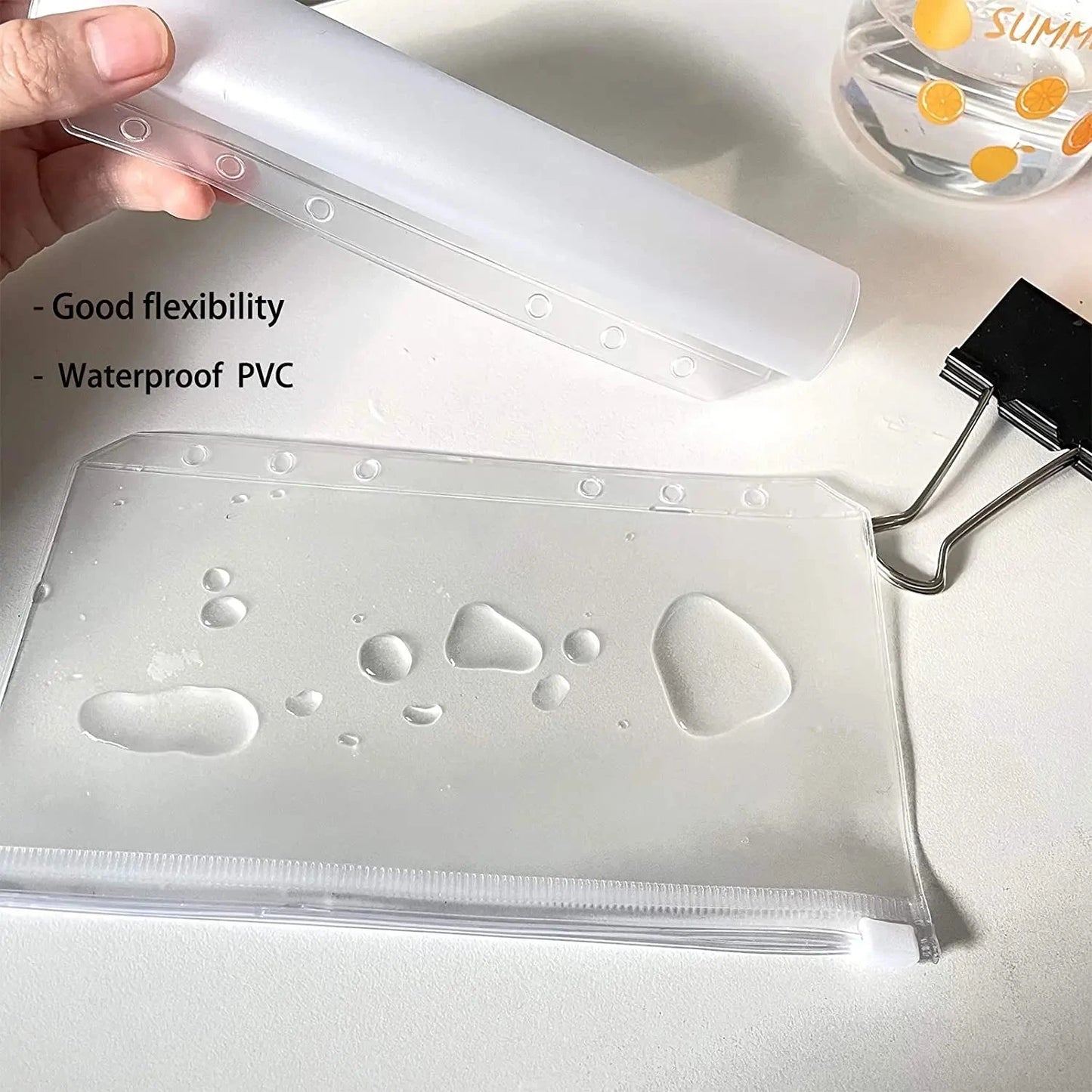 Binder Pockets A5 A6 A7 6 Holes Zipper Binder Pouch Folders 6-Ring Notebook Loose Leaf Bags Waterproof PVC Document Filing Bags SuSu Education Factory Store