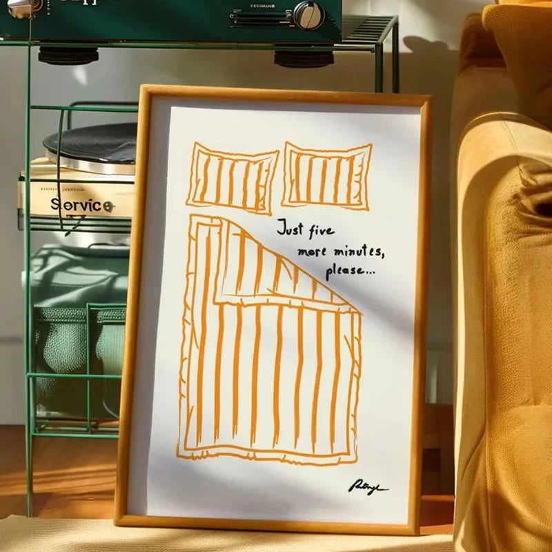 Stay in Bed Print, Goodnight Poster, Cute Bedroom Art, Canvas Wall poster printing, Funny Art Print, Mid Century Art Framless YQ Minimalism Decor Store