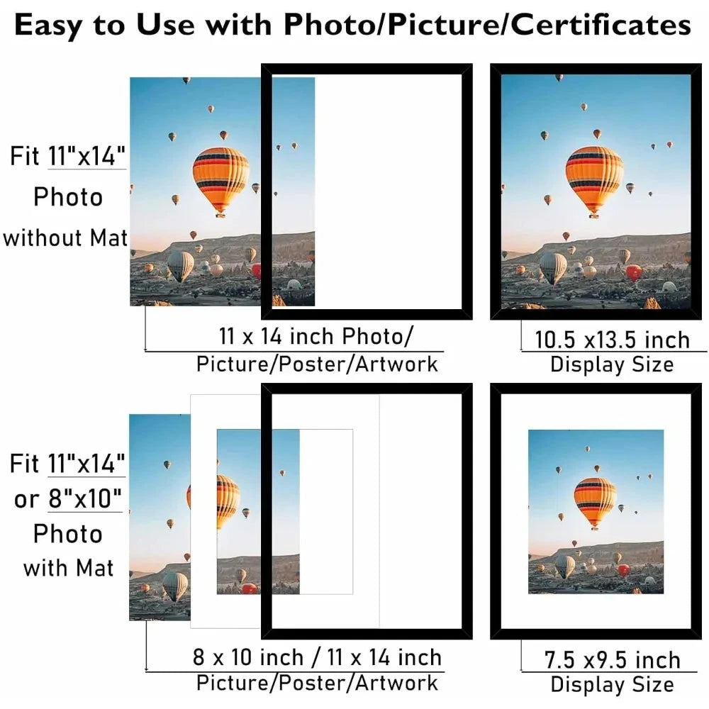 11x14 Picture Frame with 8x10 Mat, Display Photo 8x10 with Mat or 11 x 14 Without Mat, Wall Hanging Large Frame with Shatter Yoaking Great Store