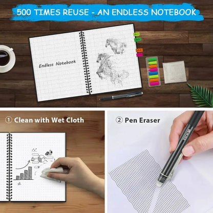 HOMESTEC A4 Reusable Erasable Notebook With Pen&Cloth Microwave Heating Waterproof Notepad Office School Smart Notebook HOMESTEC Stationery Store