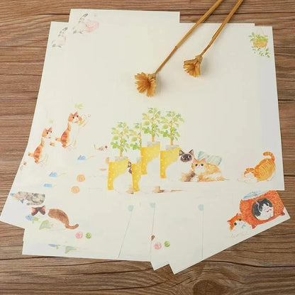 9pcs/set Cartoon Cats Envelopes with Letter Pads Cute Letter Writing Paper Wedding Invitation Cards Postcards Cover Stationery Sun4rising Stationery Store