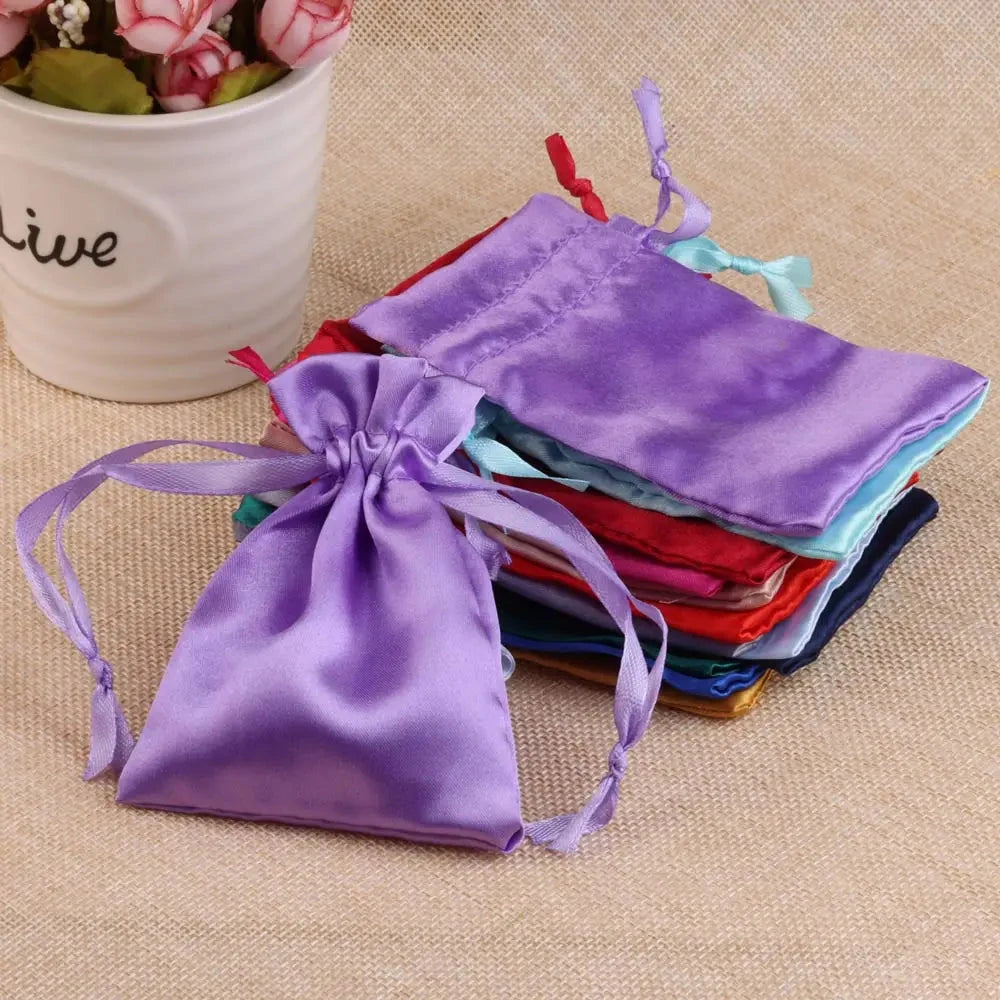 10/25/50pcs/lot Silk Jewelry Gift Bag Satin Drawstring Pouch For Wedding Party Candy Bag Luxury Jewelry Packing Organzabag Store Store