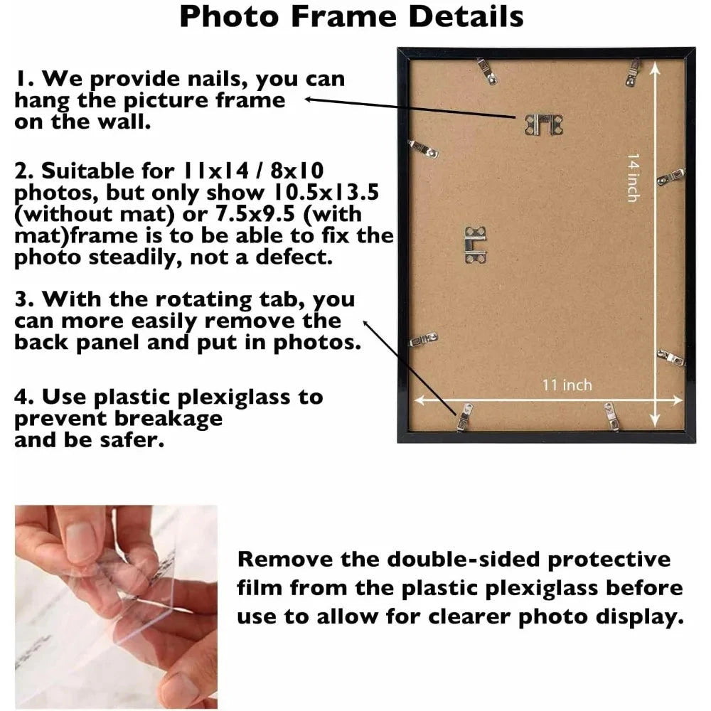 11x14 Picture Frame with 8x10 Mat, Display Photo 8x10 with Mat or 11 x 14 Without Mat, Wall Hanging Large Frame with Shatter Yoaking Great Store