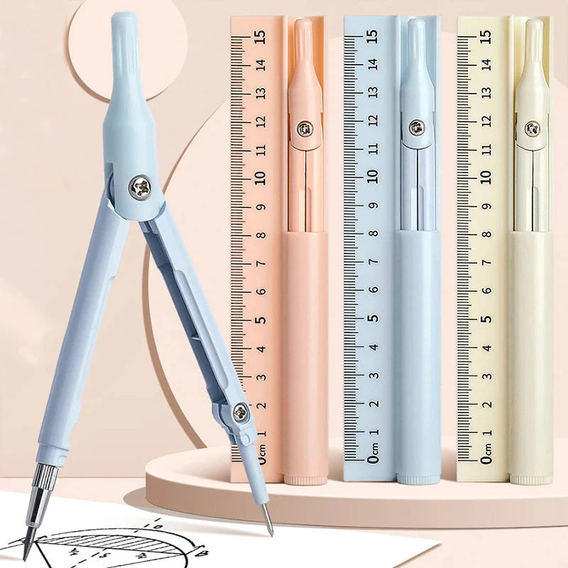 3 in 1 Compass Ruler with Pencil Multifunctional Drawing Compass Math Geometry Tools Korean Stationery Kawaii Drafting Supplies Sun4rising Stationery Store