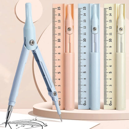 3 in 1 Compass Ruler with Pencil Multifunctional Drawing Compass Math Geometry Tools Korean Stationery Kawaii Drafting Supplies Sun4rising Stationery Store