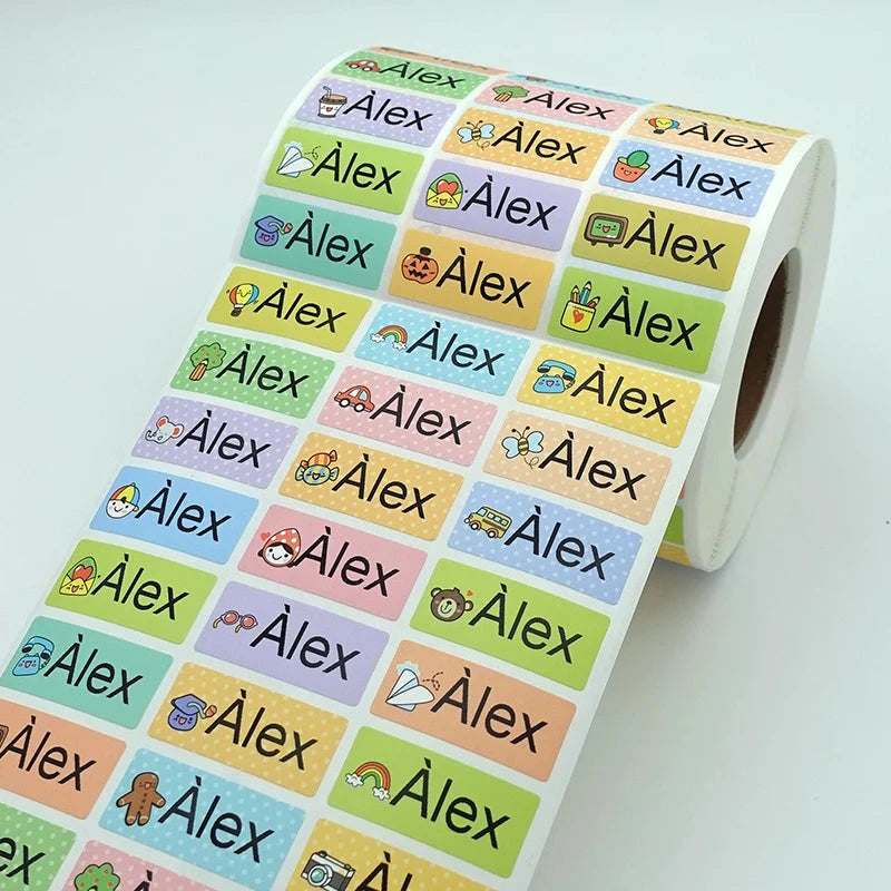 120pcs Name Tag Custom Waterproof Kawaii Stickers Decals Personalized Name Label for Children School Stationery Bottle Sticker Personalize Sticker And Stamp Store