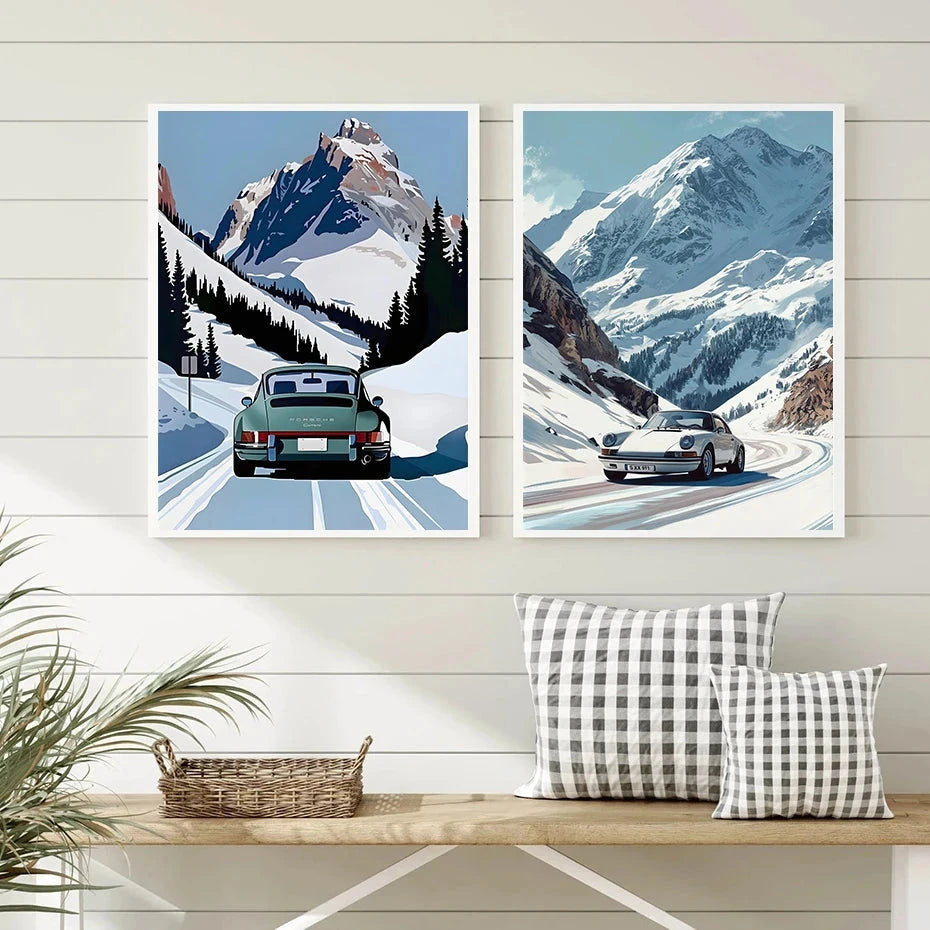 Classic Porsche 911 Alpine Drive Poster Retro Alpine Trip Cartoon Prints Canvas Painting Wall Art Picture Home Living Room Decor Shop1103250243 Store