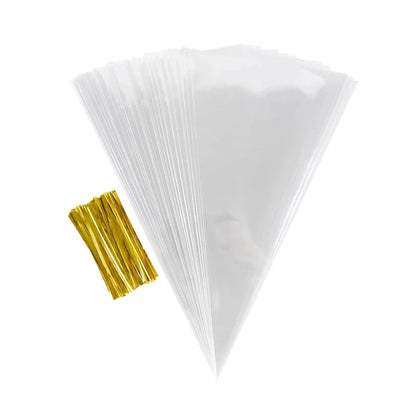 50pcs Clear Cone Candy Storage Bags Cones Transprant Plastic Bag Popcorn Candy Bags for Baby Shower Wedding Party Bags Supplies shop110476384 Store