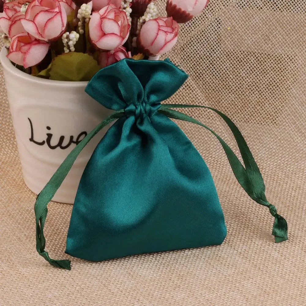 10/25/50pcs/lot Silk Jewelry Gift Bag Satin Drawstring Pouch For Wedding Party Candy Bag Luxury Jewelry Packing Organzabag Store Store