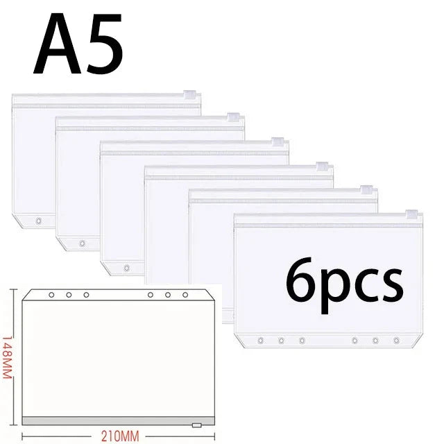 Binder Pockets A5 A6 A7 6 Holes Zipper Binder Pouch Folders 6-Ring Notebook Loose Leaf Bags Waterproof PVC Document Filing Bags SuSu Education Factory Store